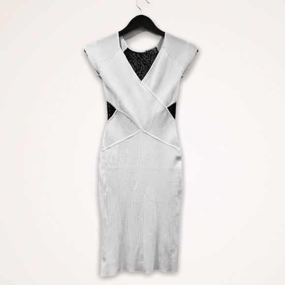 💫4/30 BEBE Ribbed Bandage Lace Panel Dress - Picture 1 of 8